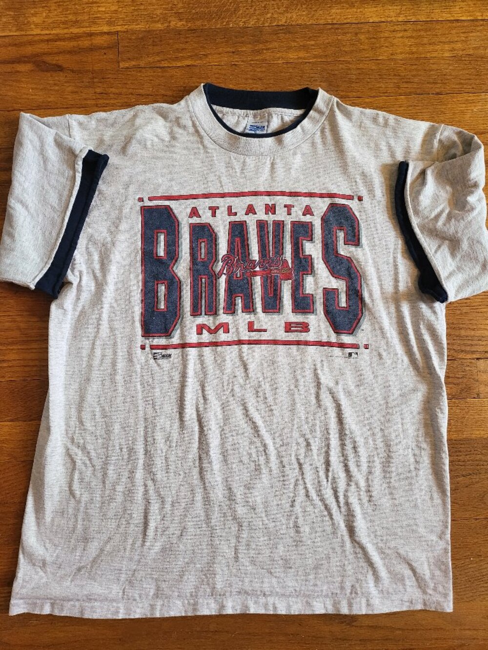 Vintage 1992 ATLANTA BRAVES Shirt XL Salem Sportswear Gray Double Sleeve MLB T7